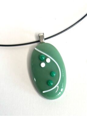 Jadeite Cabochon Necklace on Black cord